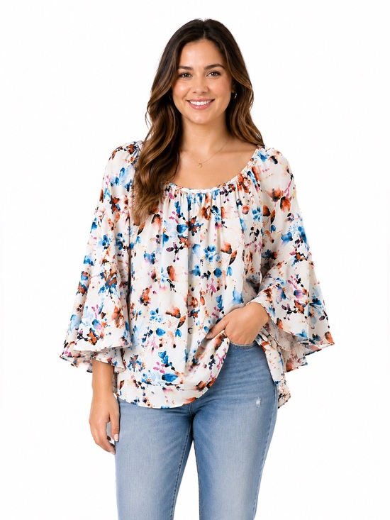 Tops - Floral Off Shoulder Bell Sleeve Top